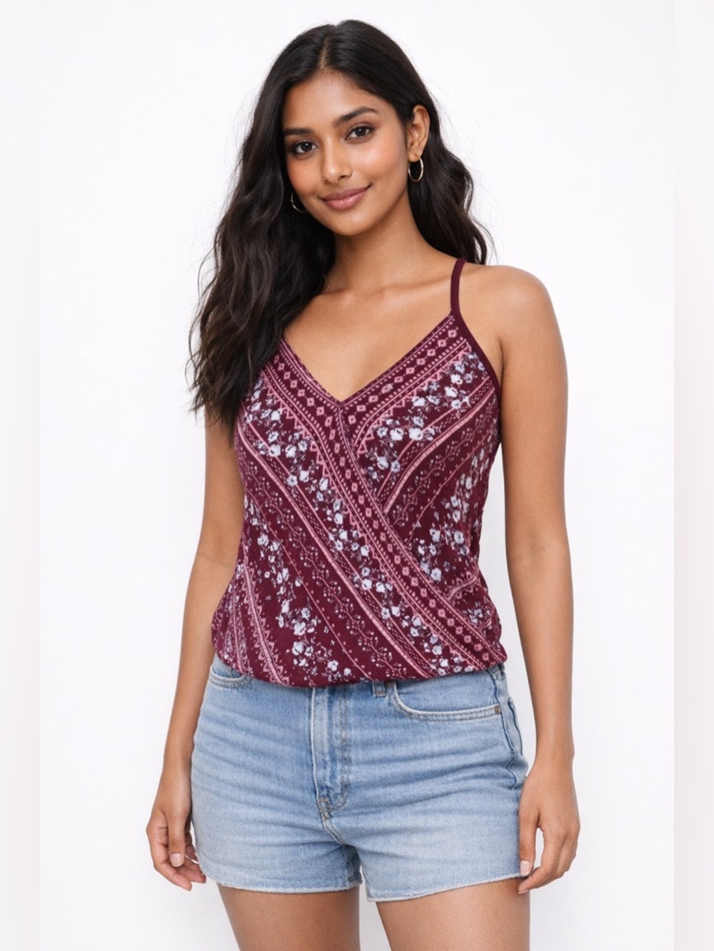 No Boundaries Lace Back Boho Crop Tank Top Burgundy Festival Y2K XS